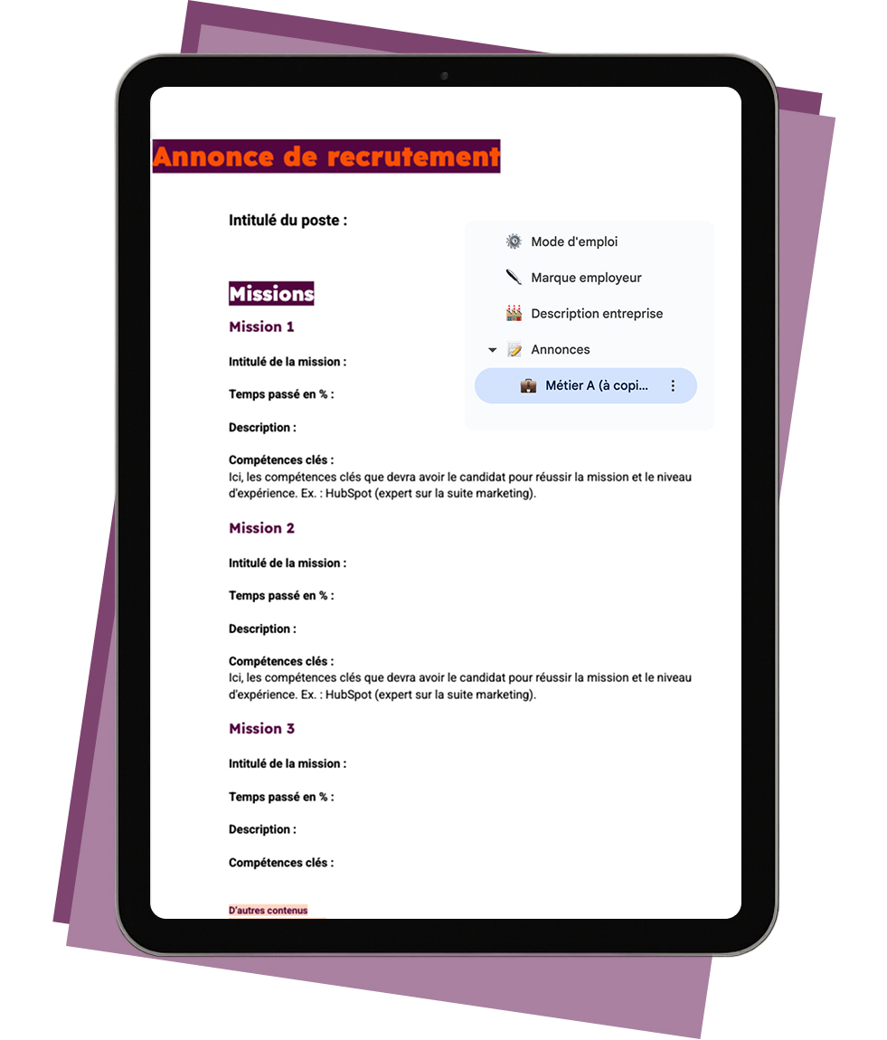 Le modèle d'offre d'emploi pour générer ses annonces avec IA