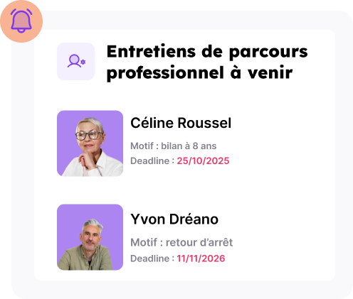 Alerte automatique de l'échéance des entretiens de parcours professionnel obligatoires dans le logiciel RECRAFT
