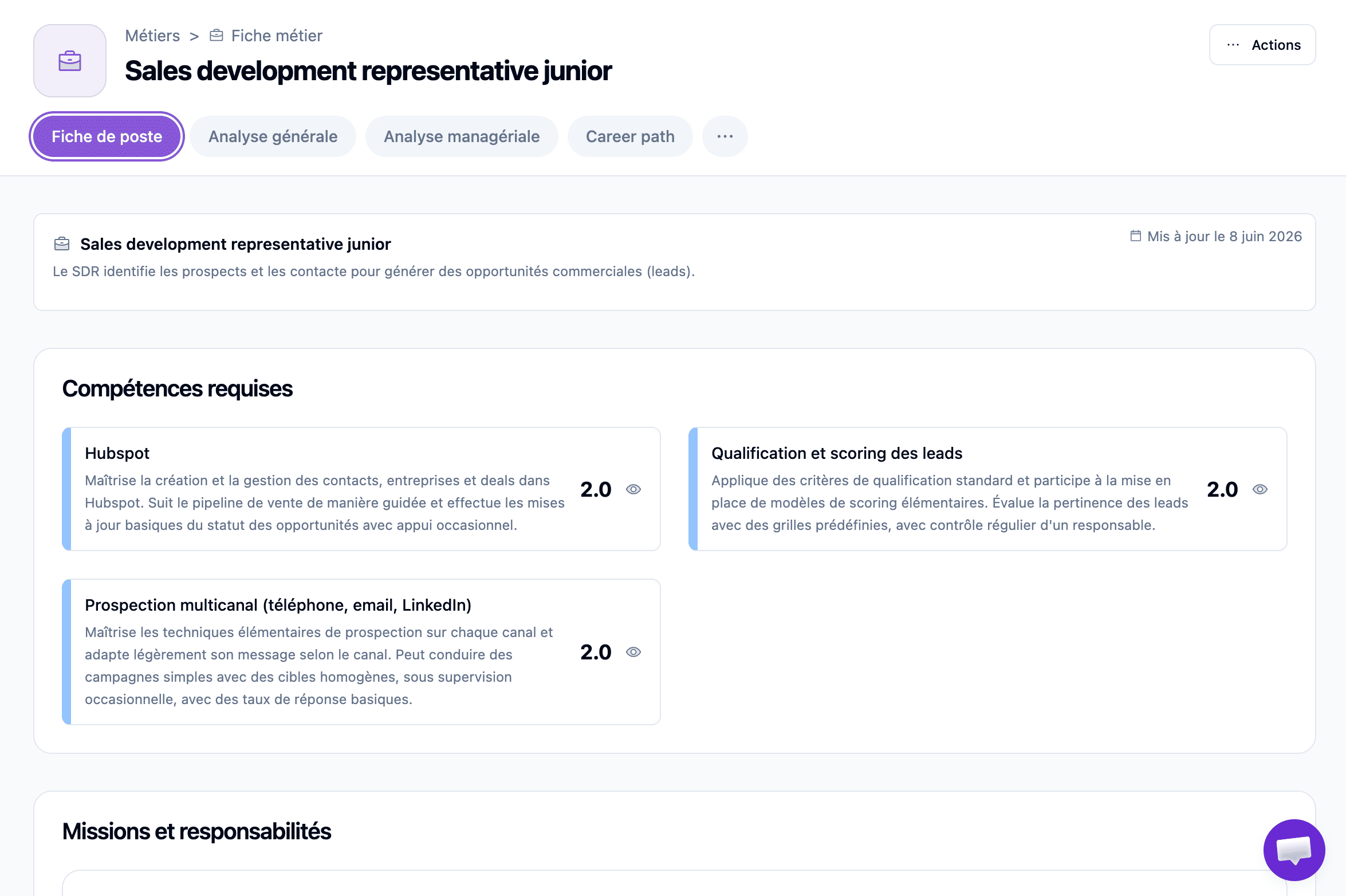 Référentiel de métiers dans RECRAFT.work