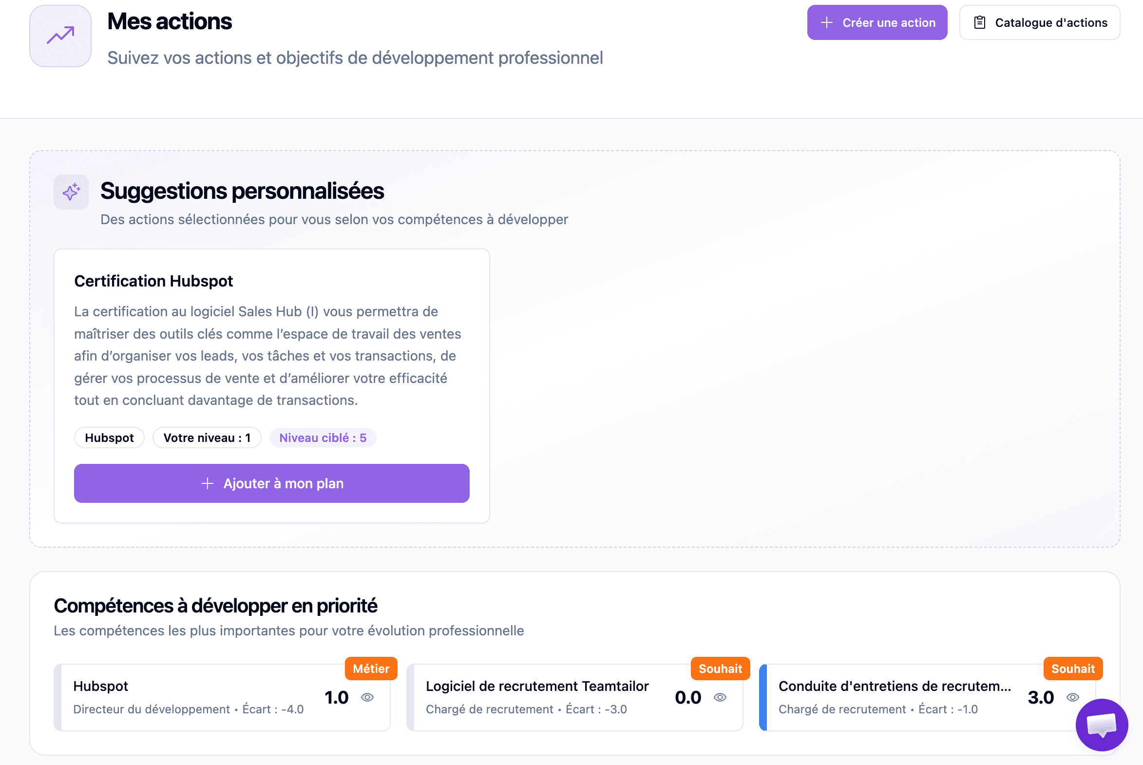 Plan de développement individuel dans RECRAFT.work